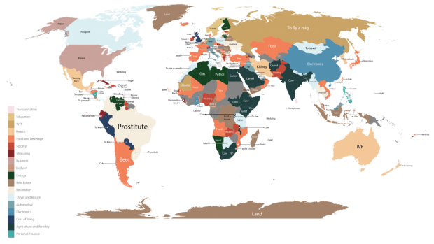 O mapa que mostra interesse por produtos ao redor do mundo. Crédito Reprodução