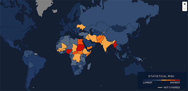 Mapa do projeto "Early Warning". Crédito Reprodução